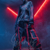Full-body digital artwork of a futuristic figure in cyber streetwear with red neon lights and a powerful stance. Art by Infinity Dark Studio.
